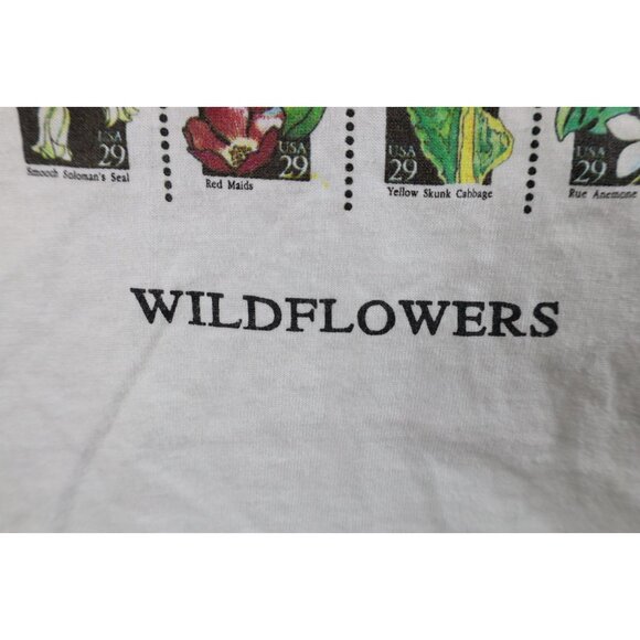 Vtg 90s Streetwear Womens XL Distressed USPS Postage Stamps Flower T-Shirt USA - Picture 11 of 16